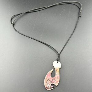 Polynesian style Mother of Pearl Carved Fish Hook Pendant Necklace - adjustable